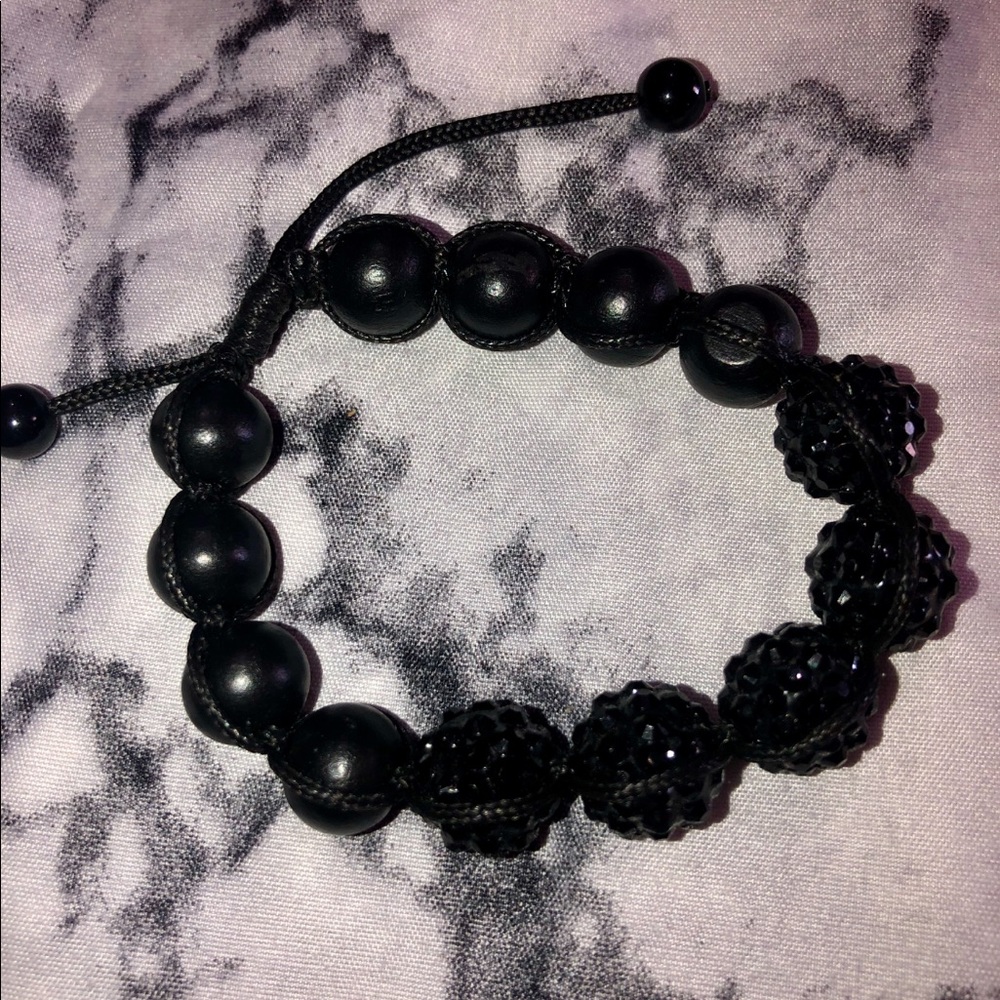 Black rhinestones addjustable bead bracelet